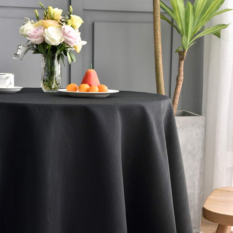 maxmill Round Jacquard Tablecloths Swirl Pattern Spillproof Wrinkle Free Heavy Weight Soft Table Cloth for Circular Table Cover of Buffet Banquet Parties Holiday Dinner Round 90 Inch Black - Image 3